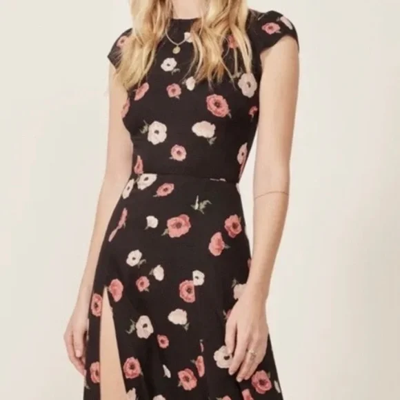 Reformation Gavin Dress in Black Floral - Picture 3 of 6